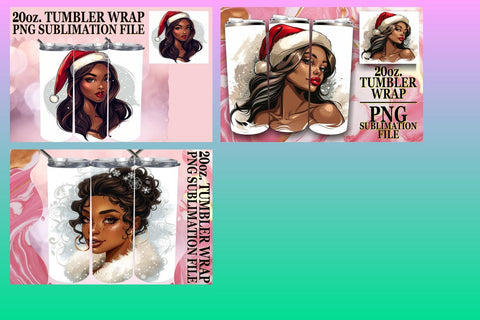 15x Tumbler Wrap Bundle Sublimation 20oz , Xmas Girl Sublimation afrosvg 