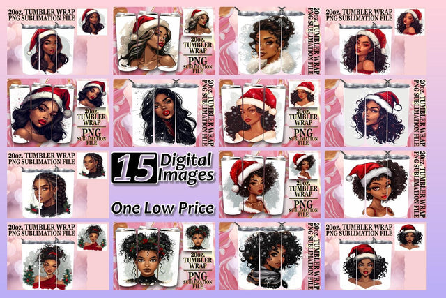 15x Tumbler Wrap Bundle Sublimation 20oz , Xmas Girl Sublimation afrosvg 