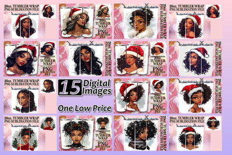 15x Tumbler Wrap Bundle Sublimation 20oz , Xmas Girl Sublimation afrosvg 