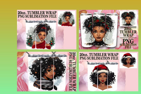 15x Tumbler Wrap Bundle Sublimation 20oz , Xmas Girl Sublimation afrosvg 
