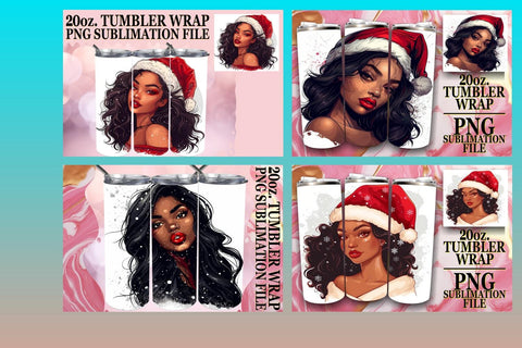 15x Tumbler Wrap Bundle Sublimation 20oz , Xmas Girl Sublimation afrosvg 