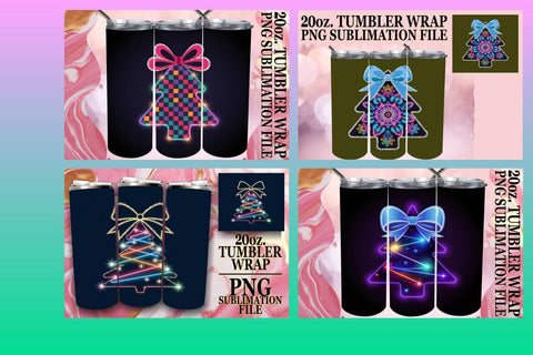 15x Tumbler Wrap Design Sublimation 20oz , Neon Xmas Sublimation afrosvg 