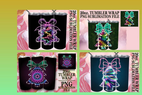 15x Tumbler Wrap Design Sublimation 20oz , Neon Xmas Sublimation afrosvg 
