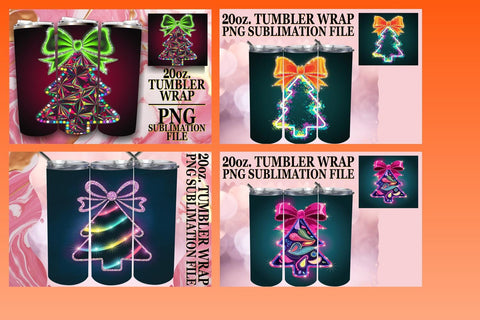 15x Tumbler Wrap Design Sublimation 20oz , Neon Xmas Sublimation afrosvg 