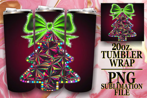 15x Tumbler Wrap Design Sublimation 20oz , Neon Xmas Sublimation afrosvg 