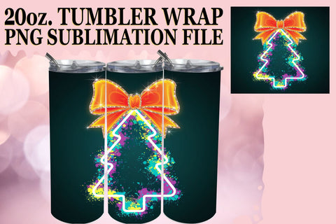 15x Tumbler Wrap Design Sublimation 20oz , Neon Xmas Sublimation afrosvg 