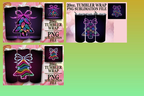 15x Tumbler Wrap Design Sublimation 20oz , Neon Xmas Sublimation afrosvg 