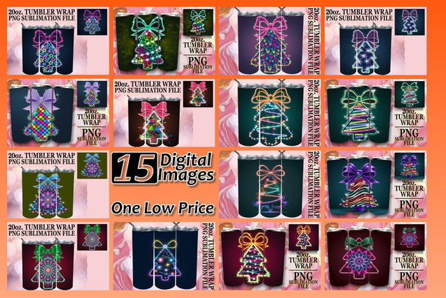 15x Tumbler Wrap Sublimation 20oz , Neon Xmas Sublimation afrosvg 