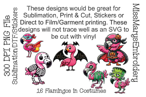 16 Flamingos in Halloween Costumes | Halloween Clipart | Flamingo PNG Sublimation MissMarysEmbroidery 