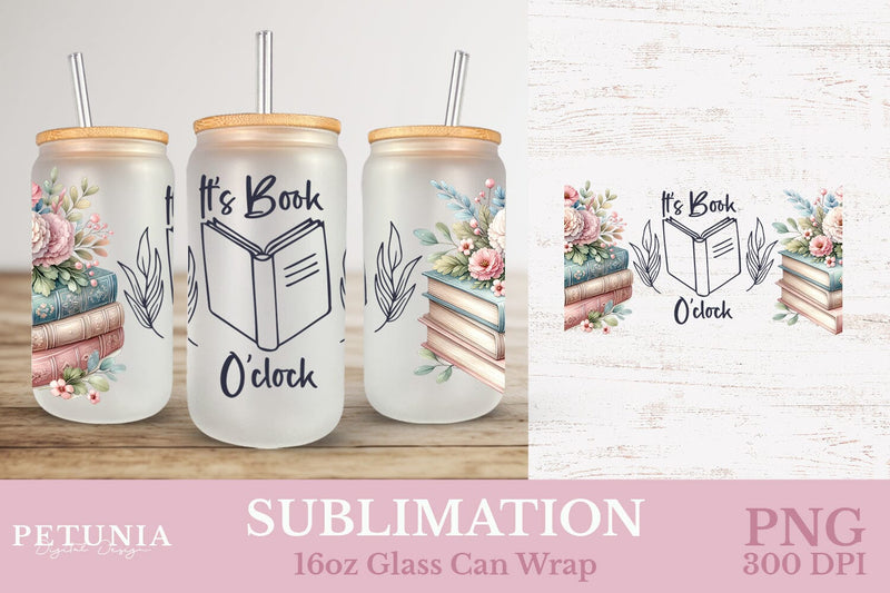 16 oz Glass Can Wrap | Sublimation Glass Can Design Sublimation Petunia Digital Design 