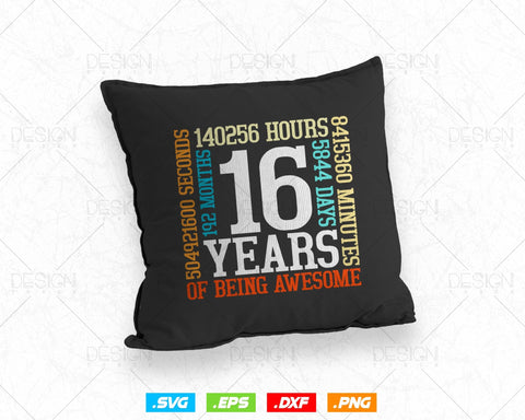 16 Years Of Being Awesome Birthday Svg Png, Retro Vintage Style Happy Birthday Gifts T Shirt Design, Teenager Birthday Gift, Birthday Crew SVG DesignDestine 