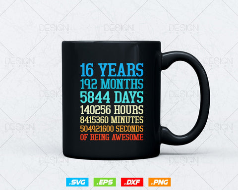 16 Years Of Being Awesome Birthday Svg Png, Retro Vintage Style Happy Birthday Gifts T Shirt Design, Teenager Birthday Gift, Birthday Crew SVG DesignDestine 