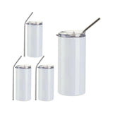 16oz Stainless Steel Skinny Sublimation Tumblers with Lids and Straws | Craft Express 4 Pack Sublimation Blanks
