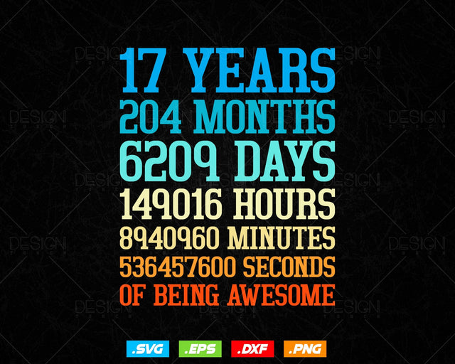 17 Years Of Being Awesome Birthday Svg Png, Retro Vintage Style Happy Birthday Gifts T Shirt Design, Teenager Birthday Gift, Birthday Crew SVG DesignDestine 