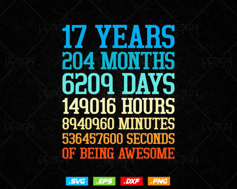 17 Years Of Being Awesome Birthday Svg Png, Retro Vintage Style Happy Birthday Gifts T Shirt Design, Teenager Birthday Gift, Birthday Crew SVG DesignDestine 