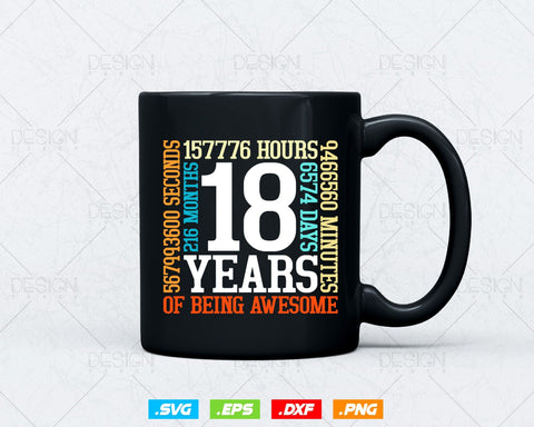 18 Years Of Being Awesome Birthday Svg Png, Retro Vintage Style Happy Birthday Gifts T Shirt Design, Birthday gift svg files for cricut SVG DesignDestine 