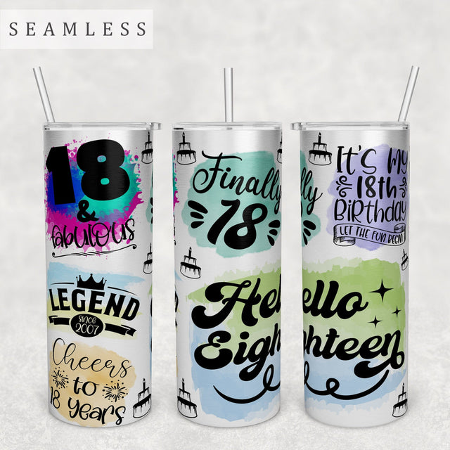 18th Birthday Tumbler Wrap, 20 Oz Skinny Tumbler Sublimation Design, Seamless 18th Birthday Tumbler PNG Sublimation HappyDesignStudio 