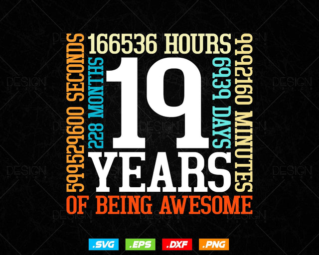 19 Years Of Being Awesome Birthday Svg Png, Retro Vintage Style Happy Birthday Gifts T Shirt Design, Birthday gift svg files for cricut SVG DesignDestine 