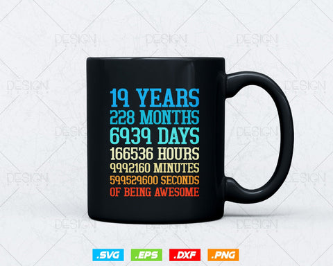 19 Years Of Being Awesome Birthday Svg Png, Retro Vintage Style Happy Birthday Gifts T Shirt Design, Birthday gift svg files for cricut SVG DesignDestine 