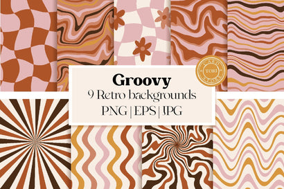 1970 Retro Groovy Digital Papers 9 Backgrounds Digital Pattern Tori card store 
