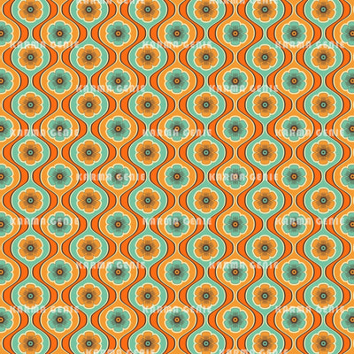 1970s Style Mid Century Orange Blue/Green Retro Floral Pattern Digital Paper Digital Pattern Karma Genie Graphics 