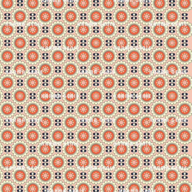 1970s Yellow Orange Pink Retro Floral Mid Century Pattern Digital Paper Digital Pattern Karma Genie Graphics 