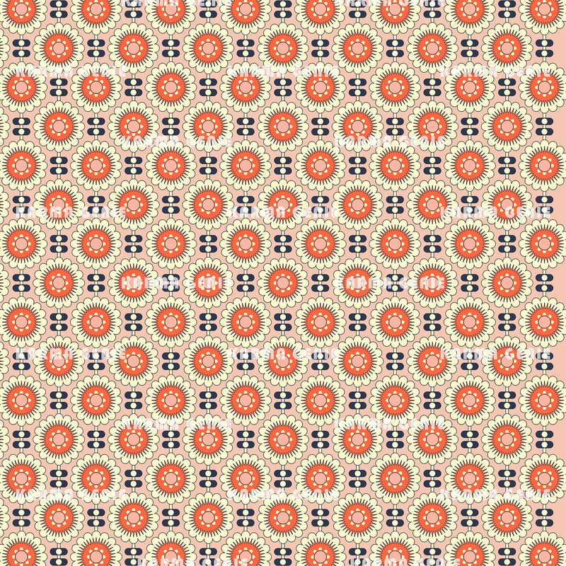 1970s Yellow Orange Pink Retro Floral Mid Century Pattern Digital Paper ...