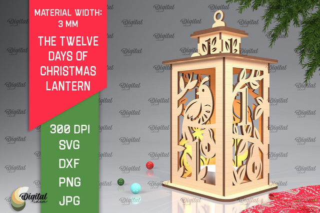 1st Day of Christmas Lantern Laser Cut. Merry Christmas SVG SVG Evgenyia Guschina 
