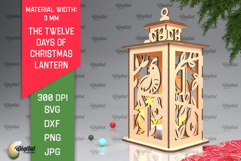 1st Day of Christmas Lantern Laser Cut. Merry Christmas SVG SVG Evgenyia Guschina 