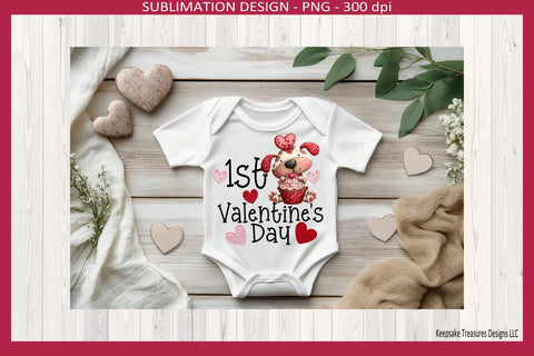 1st Valentine's Day Cute Puppy Sublimation Png Printable, Babies One Piece Sublimation Keepsake Treasures Designs LLC. 