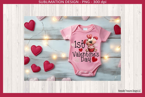 1st Valentine's Day Cute Puppy Sublimation Png Printable, Babies One Piece Sublimation Keepsake Treasures Designs LLC. 