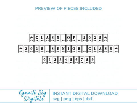 2 Banners: 2025 Senior Class, Class of 2025 graduation bunting SVG cut files, any year SVG Kyanite Sky Digitals 