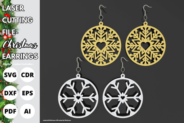 2 items of heart snowflake earrings | paper cut | svg laser cut Glowforge SVG tofigh4lang 