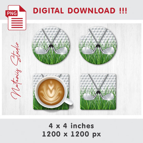 2 Realistic Golf Designs. Coaster Sublimation Templates. Sublimation Natariis Studio 