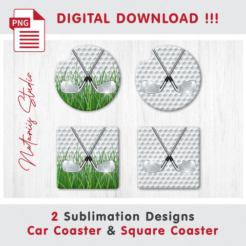 2 Realistic Golf Designs. Coaster Sublimation Templates. Sublimation Natariis Studio 