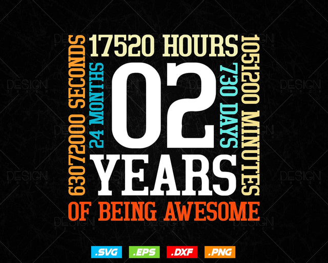 2 Years Of Being Awesome Birthday Svg Png, Retro Vintage Style Happy Birthday Gifts T Shirt Design, Kids Birthday Gift, Birthday Crew Svg SVG DesignDestine 