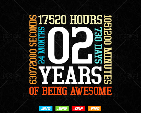 2 Years Of Being Awesome Birthday Svg Png, Retro Vintage Style Happy Birthday Gifts T Shirt Design, Kids Birthday Gift, Birthday Crew Svg SVG DesignDestine 