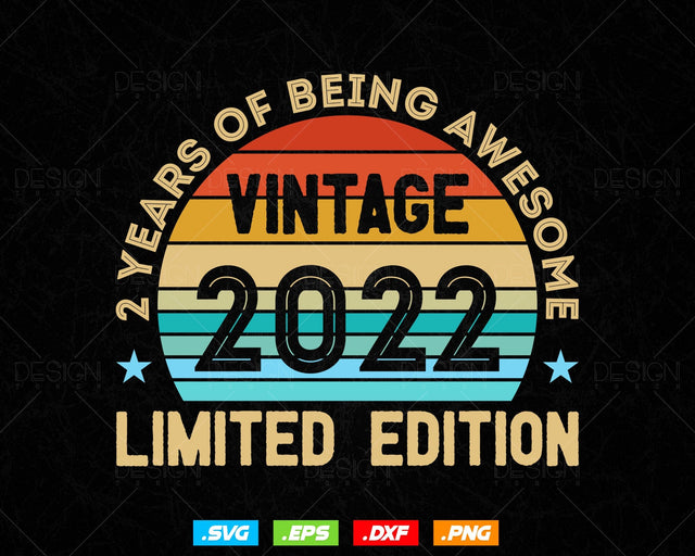 2 Years Of Being Awesome Vintage Limited Edition Birthday Vector T shirt Design Png Svg Files, Birthday gift svg files for cricut SVG DesignDestine 