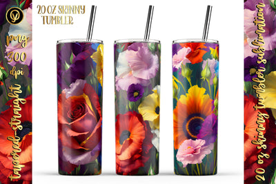 20 Oz Colorful Trendy Oil Painted Floral Tumbler Wrap, Abstract Skinny Tumbler SVG oyonnidesign 