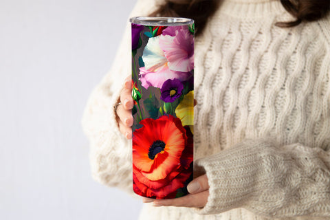 20 Oz Colorful Trendy Oil Painted Floral Tumbler Wrap, Abstract Skinny Tumbler SVG oyonnidesign 