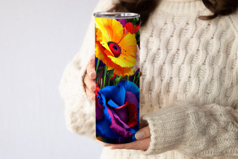 20 Oz Colorful Trendy Oil Painted Floral Tumbler Wrap, Abstract Skinny Tumbler SVG oyonnidesign 