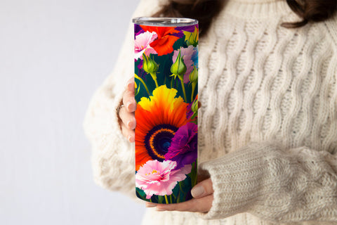 20 Oz Colorful Trendy Oil Painted Floral Tumbler Wrap, Abstract Skinny Tumbler SVG oyonnidesign 