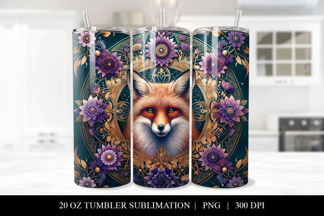 20 oz Floral Fox Tumbler Sublimation Design Sublimation BijouBay 