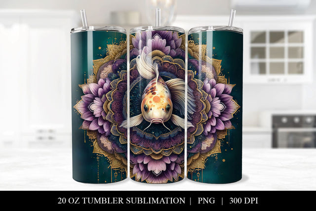 20 oz Floral Koi Fish Tumbler Wrap PNG Sublimation BijouBay 