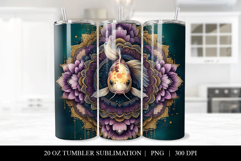 20 oz Floral Koi Fish Tumbler Wrap PNG Sublimation BijouBay 