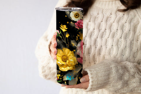 20 Oz Skinny Glitter Flowers Tumbler, Oil Painted Floral Tumbler Wrap Sublimation oyonnidesign 