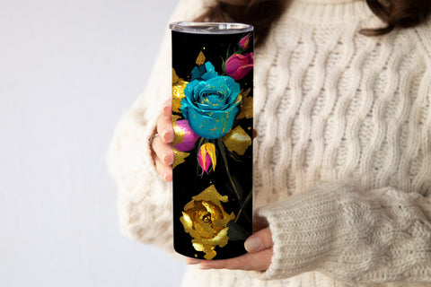 20 Oz Skinny Glitter Flowers Tumbler, Oil Painted Floral Tumbler Wrap Sublimation oyonnidesign 