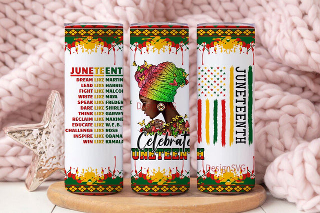 20 oz Skinny Tumbler Design, black women messy bun, Juneteenth Celebrate, pride, juneteenth, black girl magic, Black Queen, tumbler wrap png Sublimation DesignSVG 