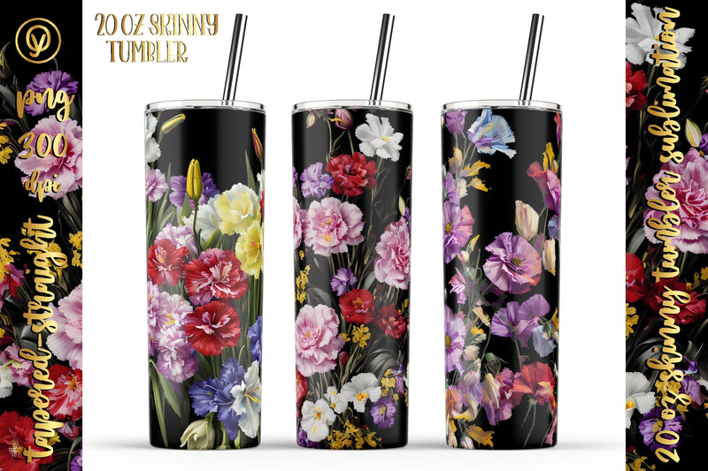 20 Oz Skinny Tumbler, Oil Painted Floral Tumbler Wrap Sublimation oyonnidesign 