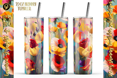 20 Oz Skinny Tumbler, Oil Painted Floral Tumbler Wrap Sublimation oyonnidesign 